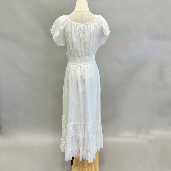 Betsey Johnson Cotton Clip Dot Sweetheart Smocked Midi Dress Size Medium Cottage - Picture 3 of 15